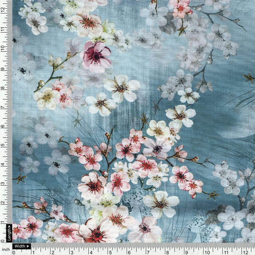 Periwinkle Floral Spring Flower Digital Printed Fabric - Kora Silk - FAB VOGUE Studio®