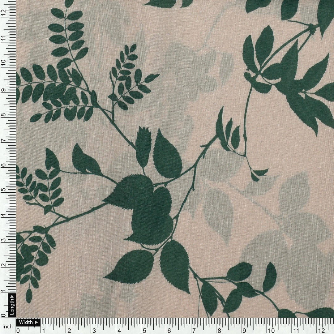 Olive Stalk And Leaves Digital Printed Fabric - Kora Silk - FAB VOGUE Studio®