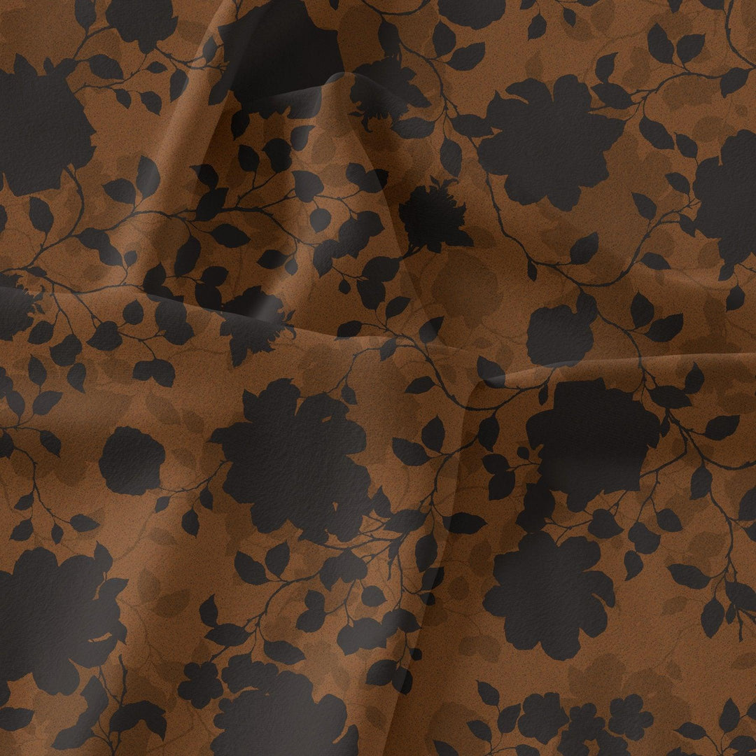 Black And Rustic Look Flower Digital Printed Fabric - Kora Silk - FAB VOGUE Studio®