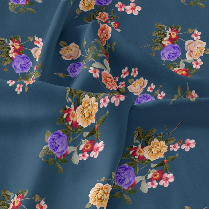 Colourful Flower Bunch Digital Printed Fabric - Kora Silk - FAB VOGUE Studio®