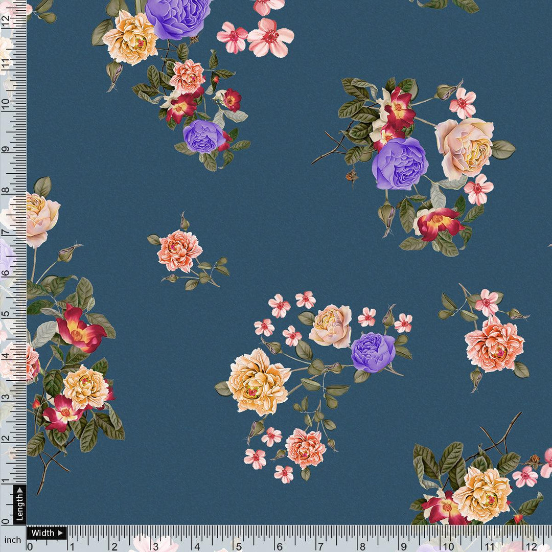 Colourful Flower Bunch Digital Printed Fabric - Kora Silk - FAB VOGUE Studio®