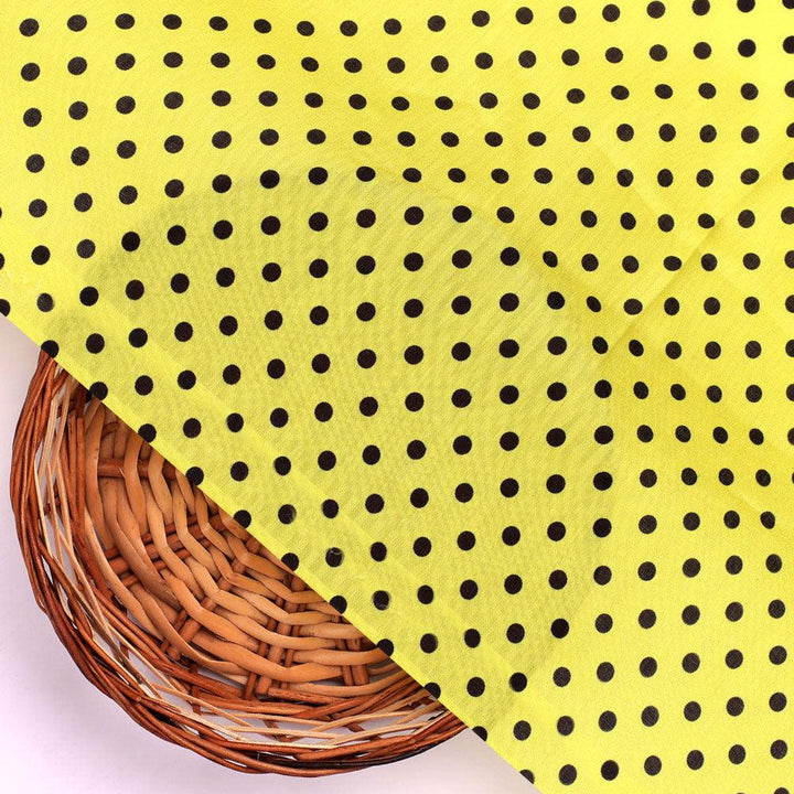 Yellow Polka Dot Digital Printed Fabric - Kora Silk - FAB VOGUE Studio®