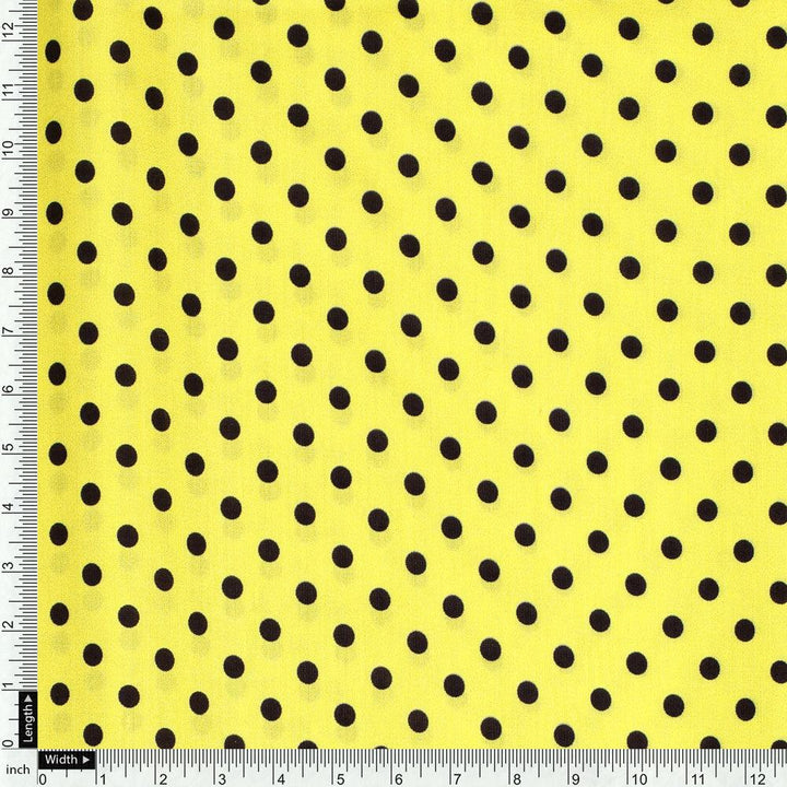 Yellow Polka Dot Digital Printed Fabric - Kora Silk - FAB VOGUE Studio®