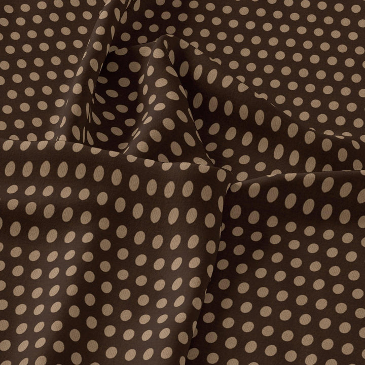 Brown Polka Dot Digital Printed Fabric - Kora Silk - FAB VOGUE Studio®