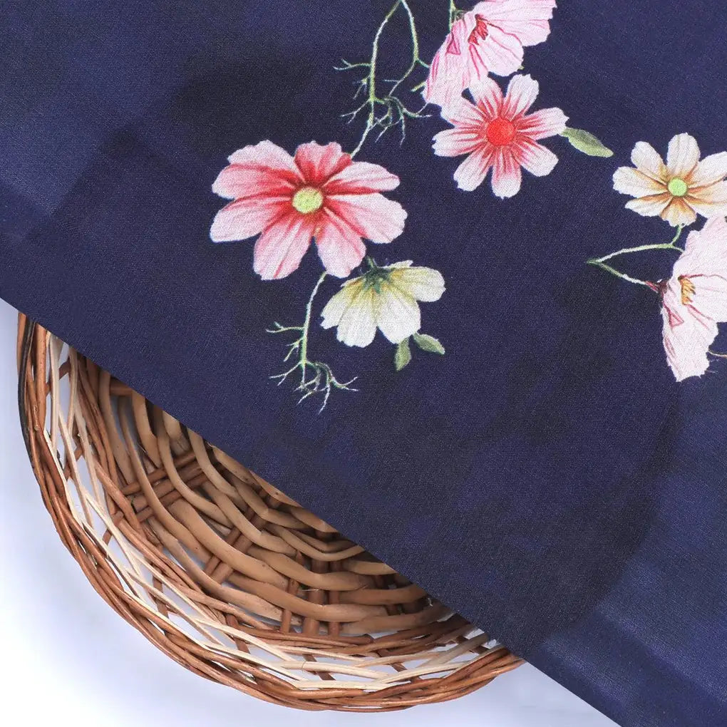 Tiny Colorfull Orchids Floral With Blue Background Digital Printed Fabric - Kora Silk – ks 0 ta07814p1 110 tiny colorfull orchids floral with blue background digital printed fabric kora silk 2