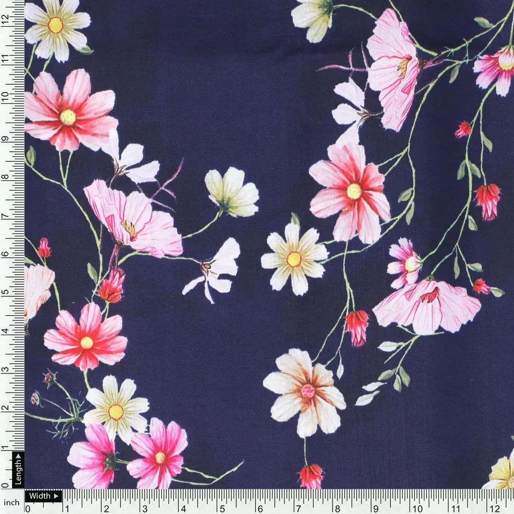 Tiny Colorfull Orchids Floral With Blue Background Digital Printed Fabric - Kora Silk – ks 0 ta07814p1 110 tiny colorfull orchids floral with blue background digital printed fabric kora silk 4