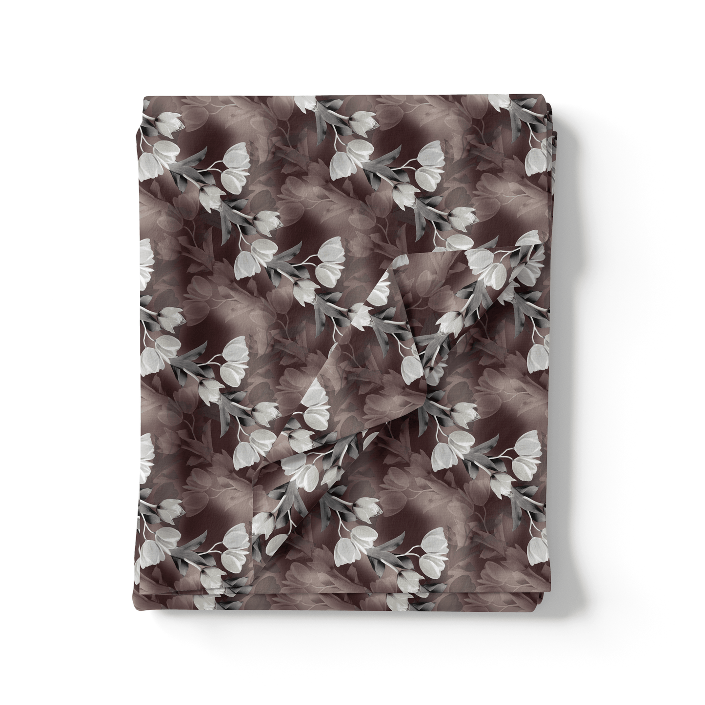 Watercolor Blooming Flower Brown Flower Digital Printed Fabric - Kora Silk - FAB VOGUE Studio®