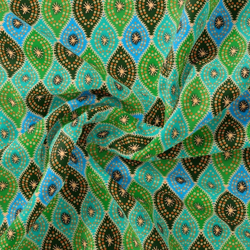 Seamless Ogee Tiny Doted Digital Printed Fabric - Kora Silk - FAB VOGUE Studio®