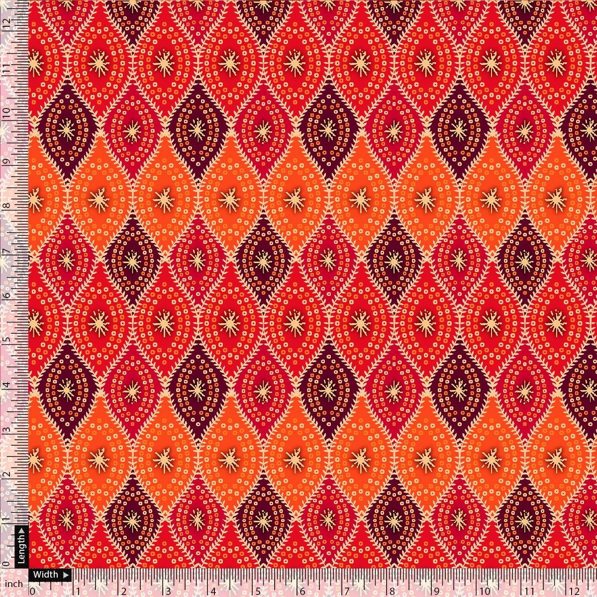 Cool Three Colour Ogee Pattern Digital Printed Fabric - Kora Silk - FAB VOGUE Studio®