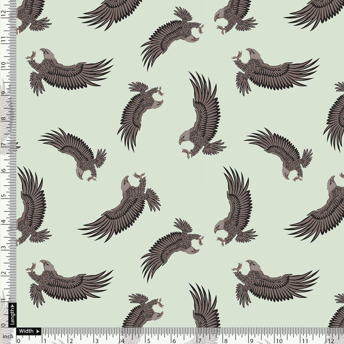 Seamless Eagle Bird Pattern Digital Printed Fabric - Kora Silk - FAB VOGUE Studio®