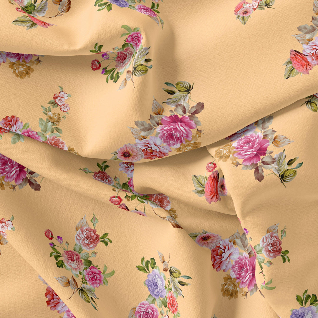 Apricot Light Watercolour Flower Digital Printed Fabric - Kora Silk - FAB VOGUE Studio®
