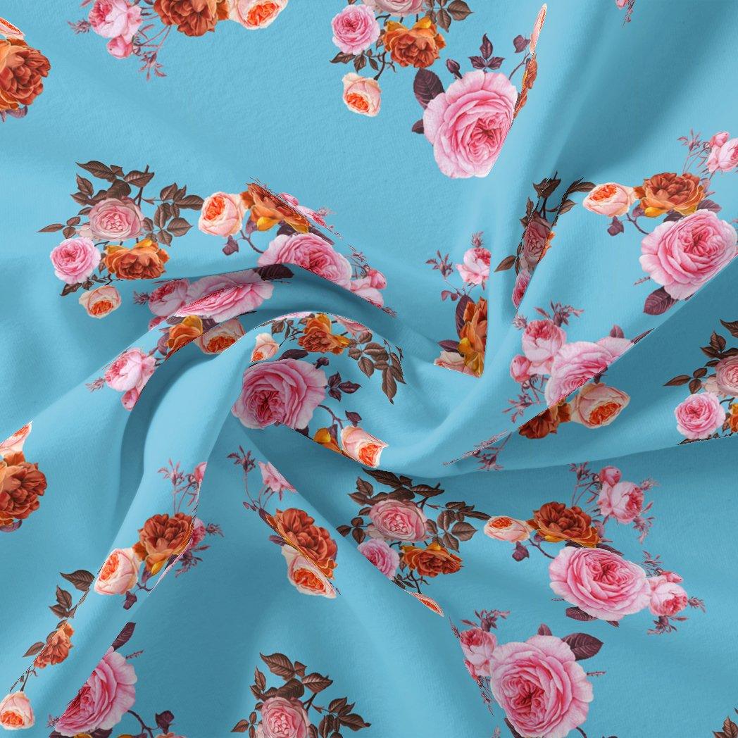 Blissful Pink Roses Digital Printed Fabric - Kora Silk - FAB VOGUE Studio®