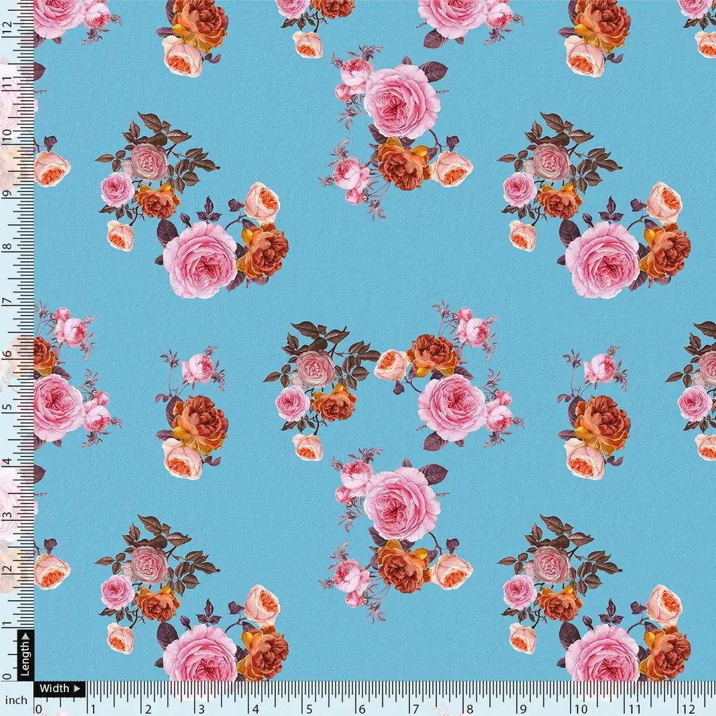 Blissful Pink Roses Digital Printed Fabric - Kora Silk - FAB VOGUE Studio®