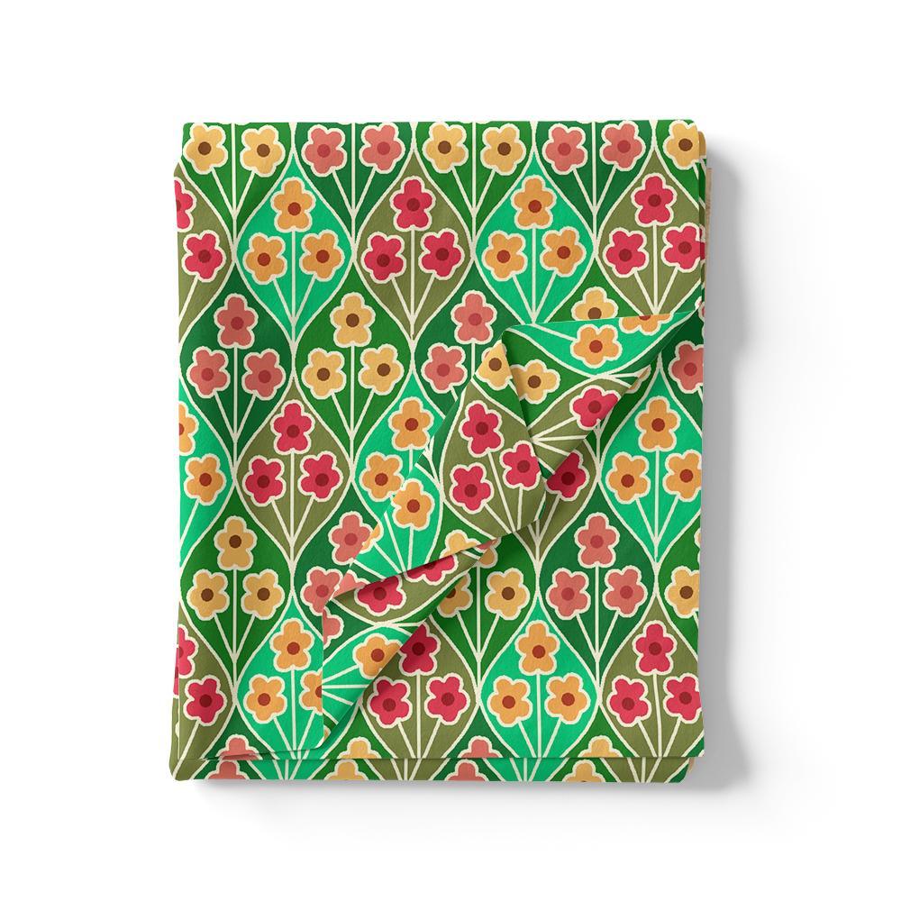 Multicolour Allmandar Flower Ogee Art Digital Printed Fabric - Kora Silk - FAB VOGUE Studio®