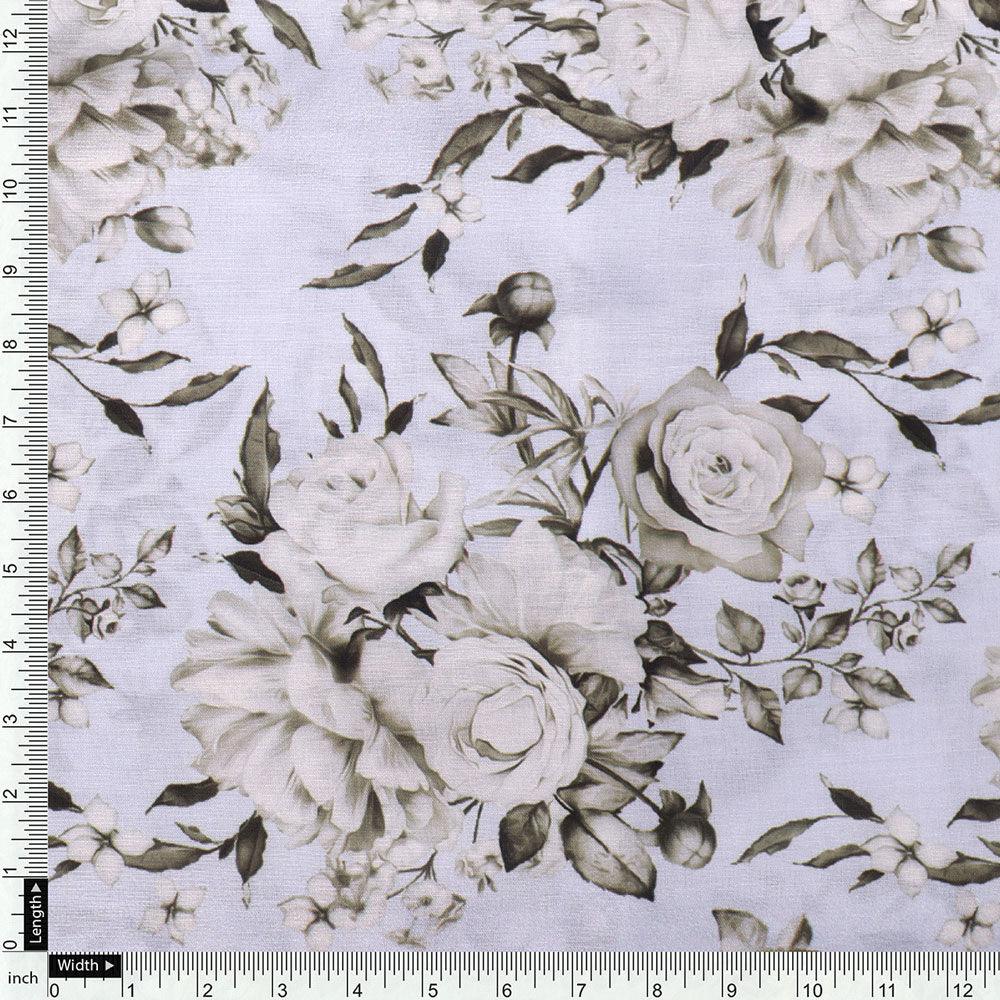 Floral Bright Golden Floral Digital Printed Fabric - Kora Silk - FAB VOGUE Studio®