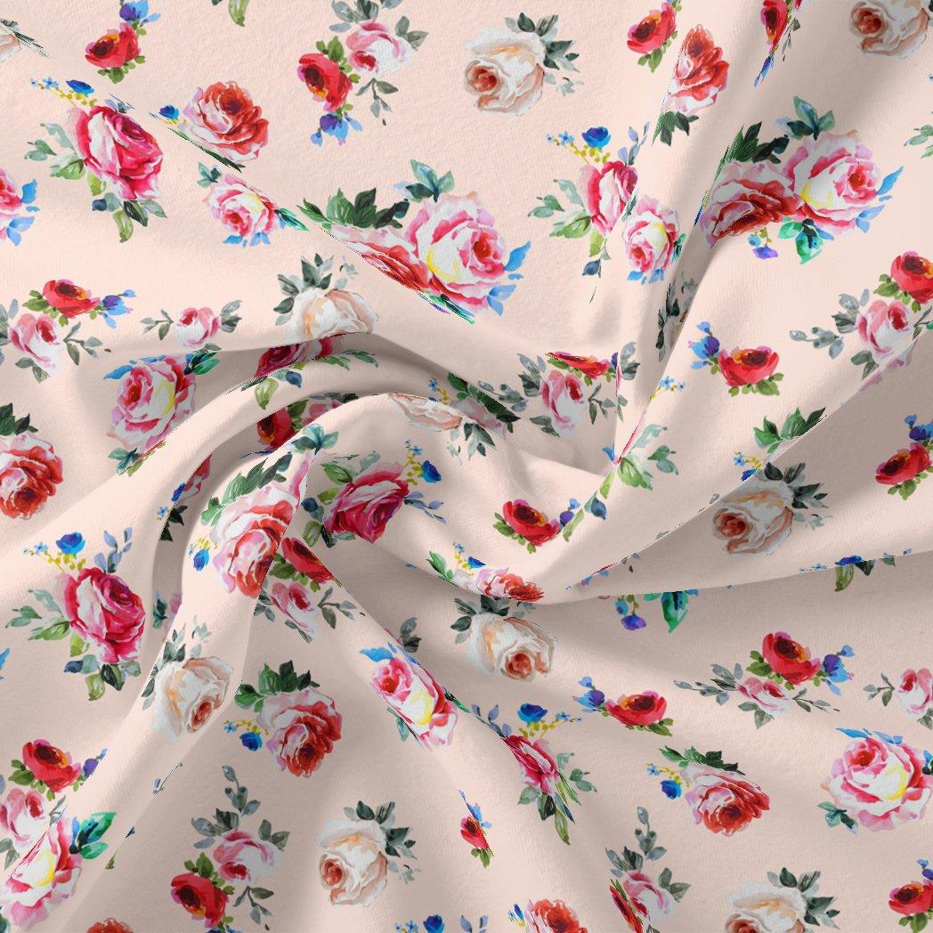 Exotic Blooms Water Color Cream Rose Digital Printed Fabric - Kora Silk - FAB VOGUE Studio®