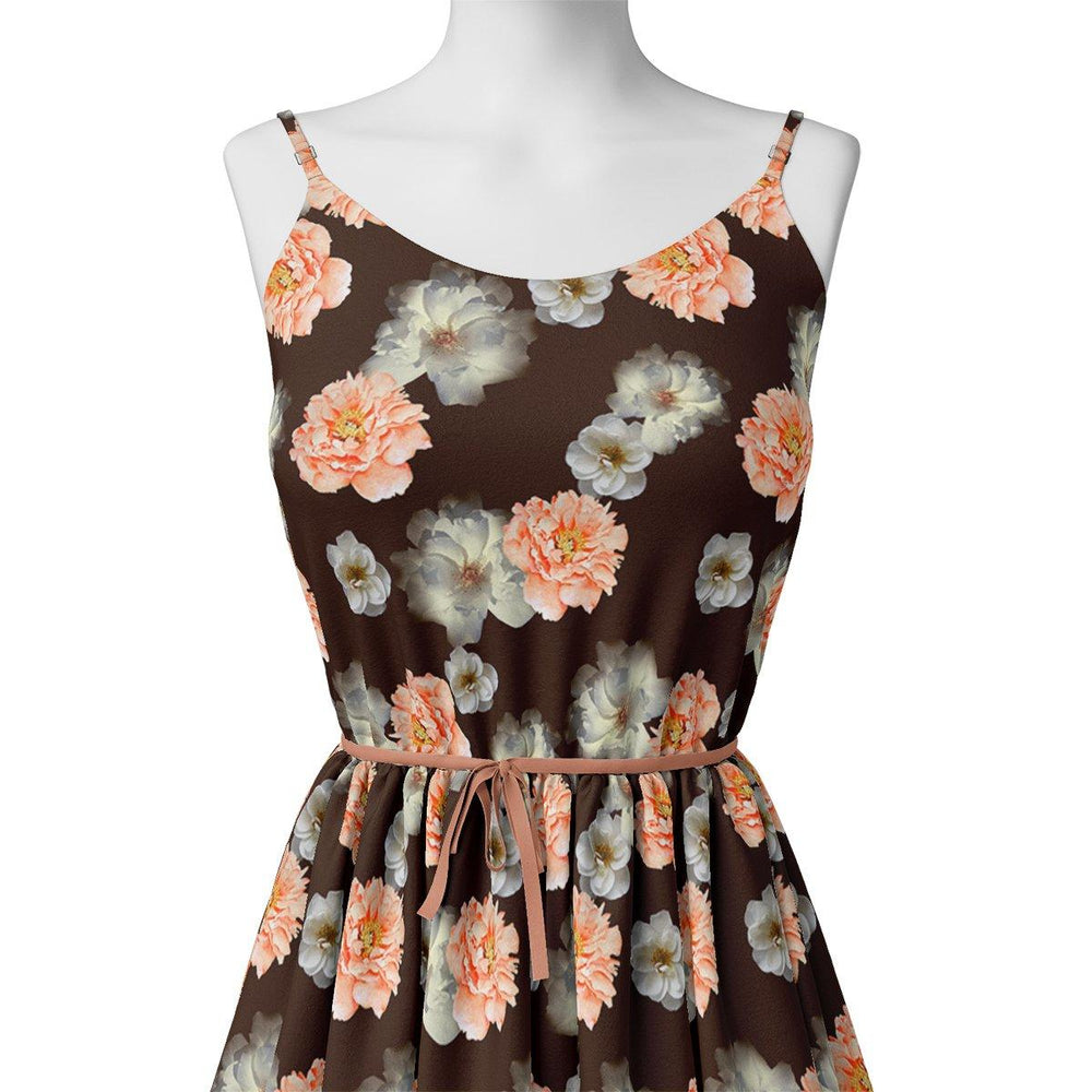 Blooming Orange Roses With Grey Digital Printed Fabric - Kora Silk - FAB VOGUE Studio®