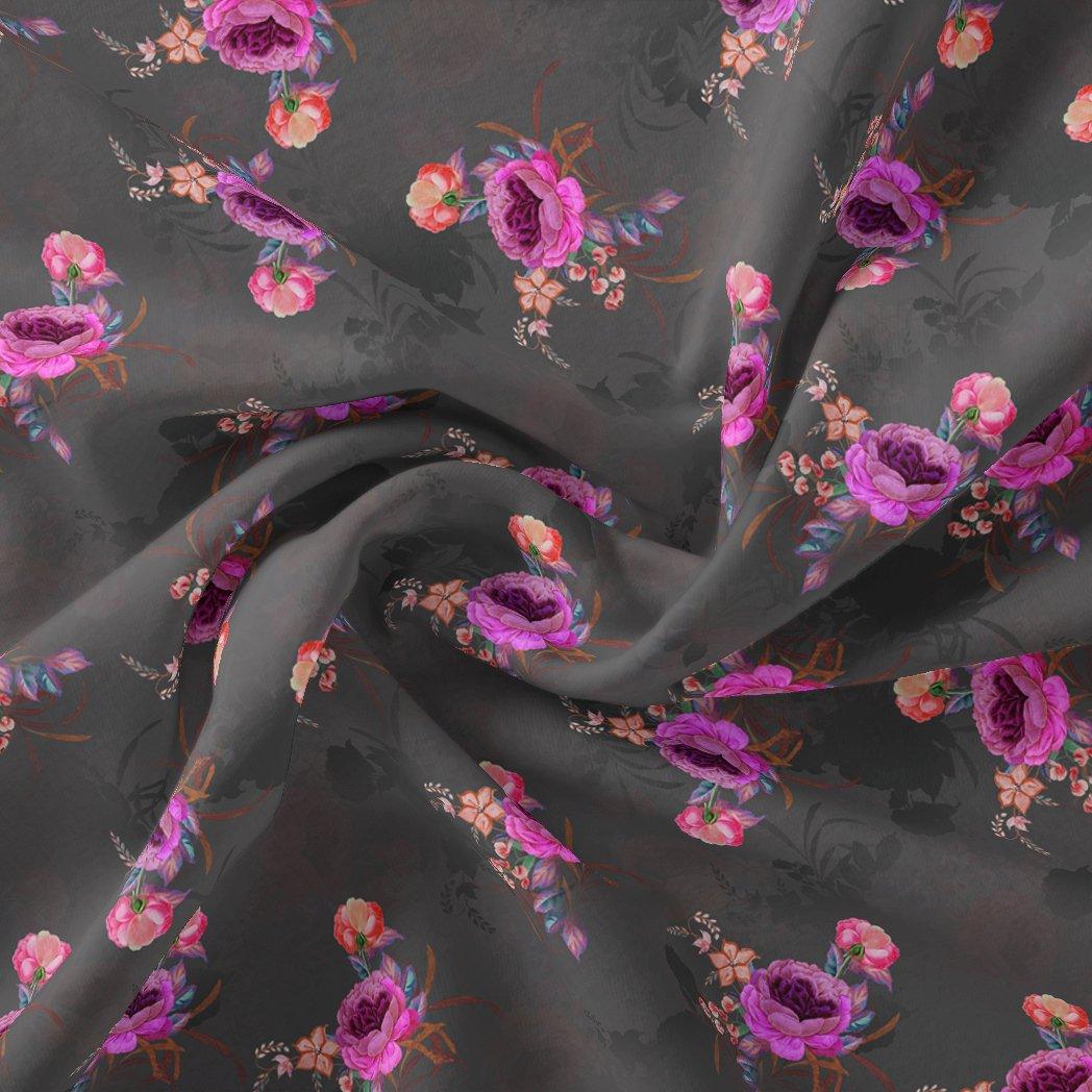 Lovely Peony With Wax Flower Digital Printed Fabric - Kora Silk - FAB VOGUE Studio®