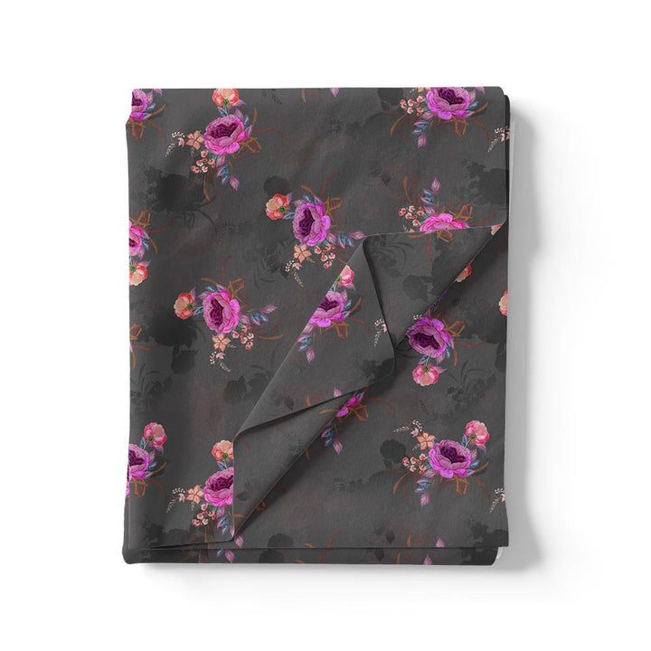 Lovely Peony With Wax Flower Digital Printed Fabric - Kora Silk - FAB VOGUE Studio®