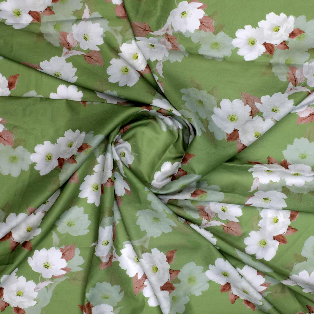 Lovely White Rose Digital Printed Fabric - Kora Silk - FAB VOGUE Studio®