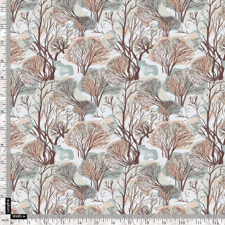 Suzani Summer Brown Tree Digital Printed Fabric - Kora Silk - FAB VOGUE Studio®