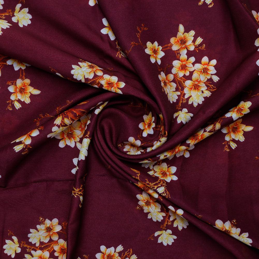 Attractive Yellow Lily Floral Flower Digital Printed Fabric - Kora Silk - FAB VOGUE Studio®