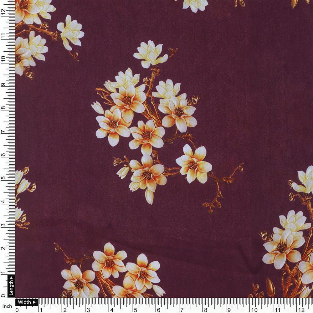Attractive Yellow Lily Floral Flower Digital Printed Fabric - Kora Silk - FAB VOGUE Studio®