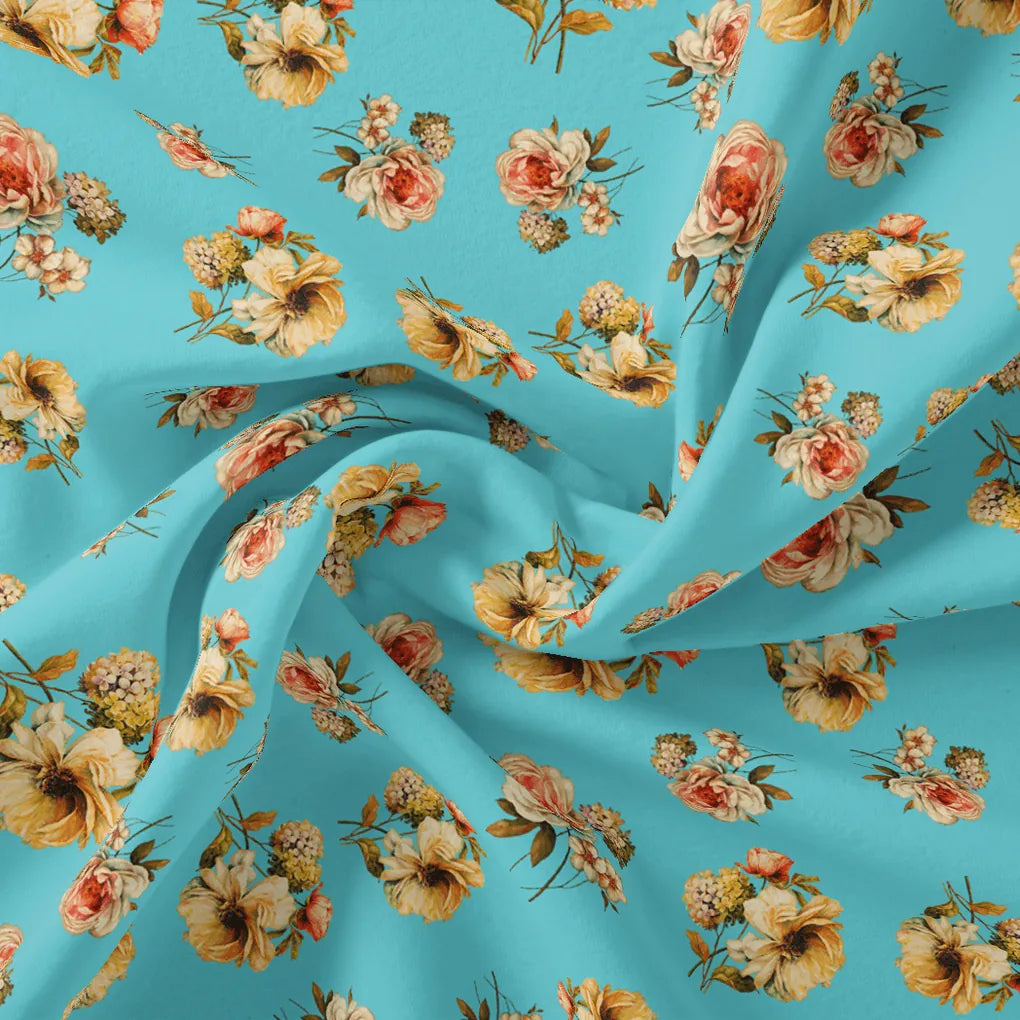 Lovely Periwinkle Flower With Blue Turquoise Digital Printed Fabric - Kora Silk – ks 0 ta08562p15 110 lovely periwinkle flower with blue turquoise digital printed fabric kora silk 1