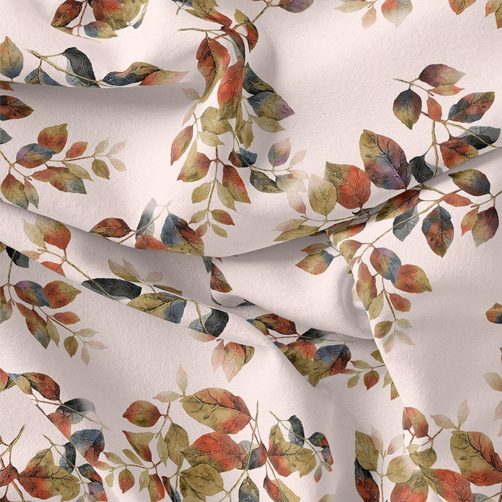 Lovely Small Goat Willow Leafs Digital Printed Fabric - Kora Silk - FAB VOGUE Studio®