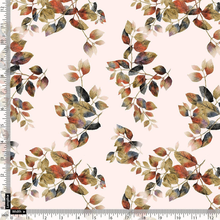 Lovely Small Goat Willow Leafs Digital Printed Fabric - Kora Silk - FAB VOGUE Studio®