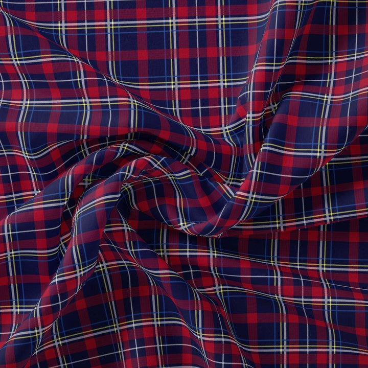 Gingham Pattern With Red And Blue Colour Digital Printed Fabric - Kora Silk - FAB VOGUE Studio®