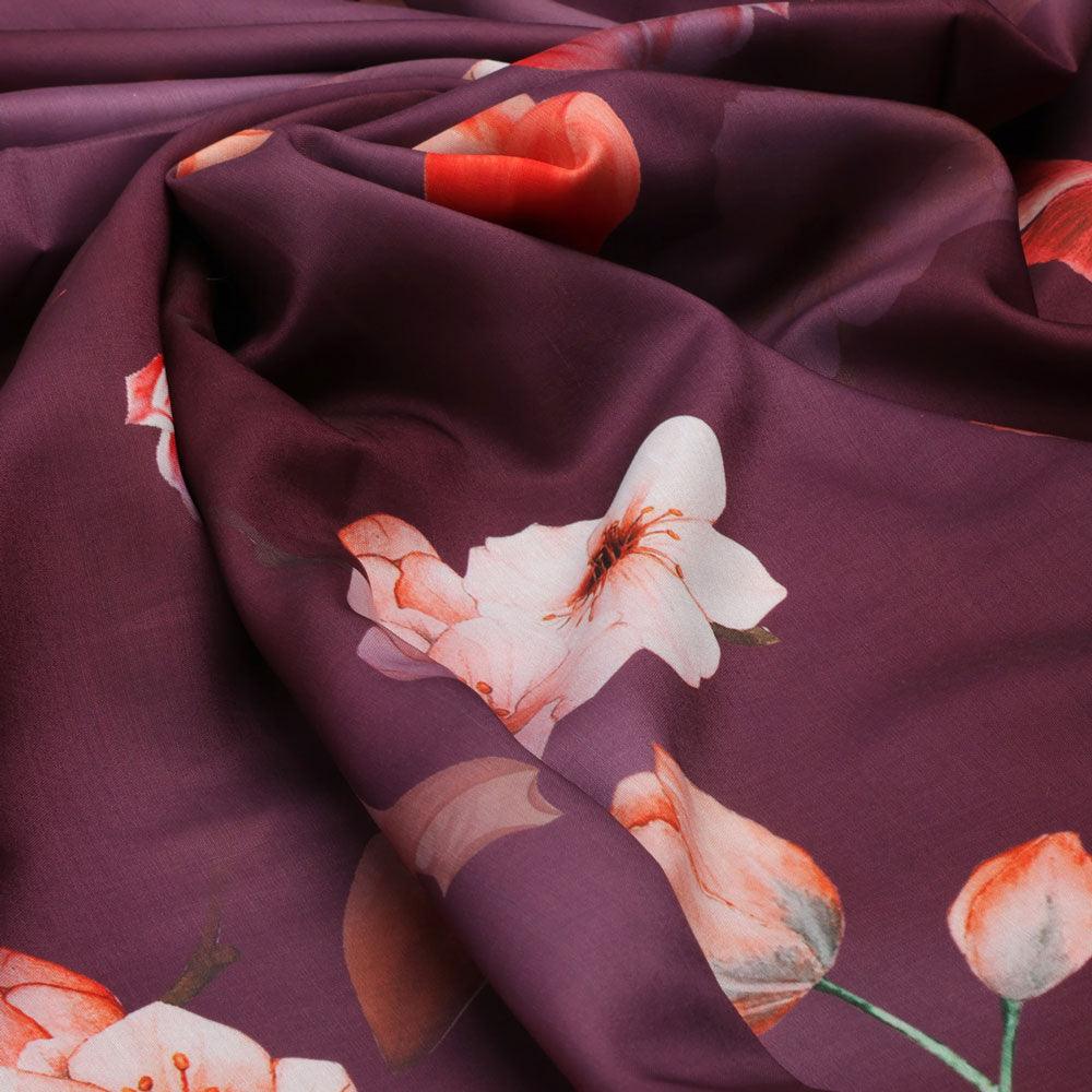 Shiny Red Tulip With Cherry Blossom Flower Digital Printed Fabric - Kora Silk – ks 0 ta08648p16 110 shiny red tulip with cherry blossom flower digital printed fabric kora silk 3