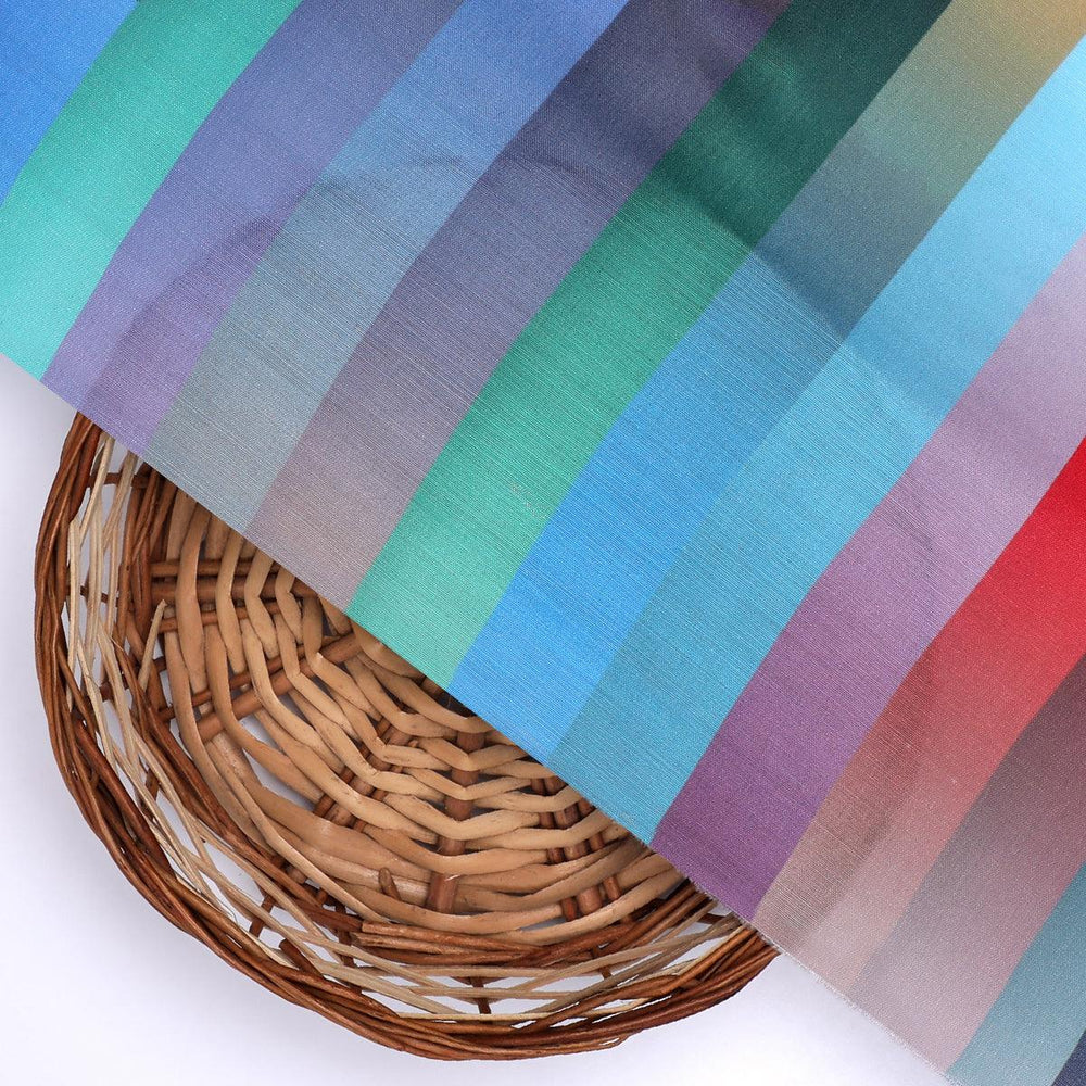 Rainbow Blurry Serpentine Strips Digital Printed Fabric - Kora Silk - FAB VOGUE Studio®