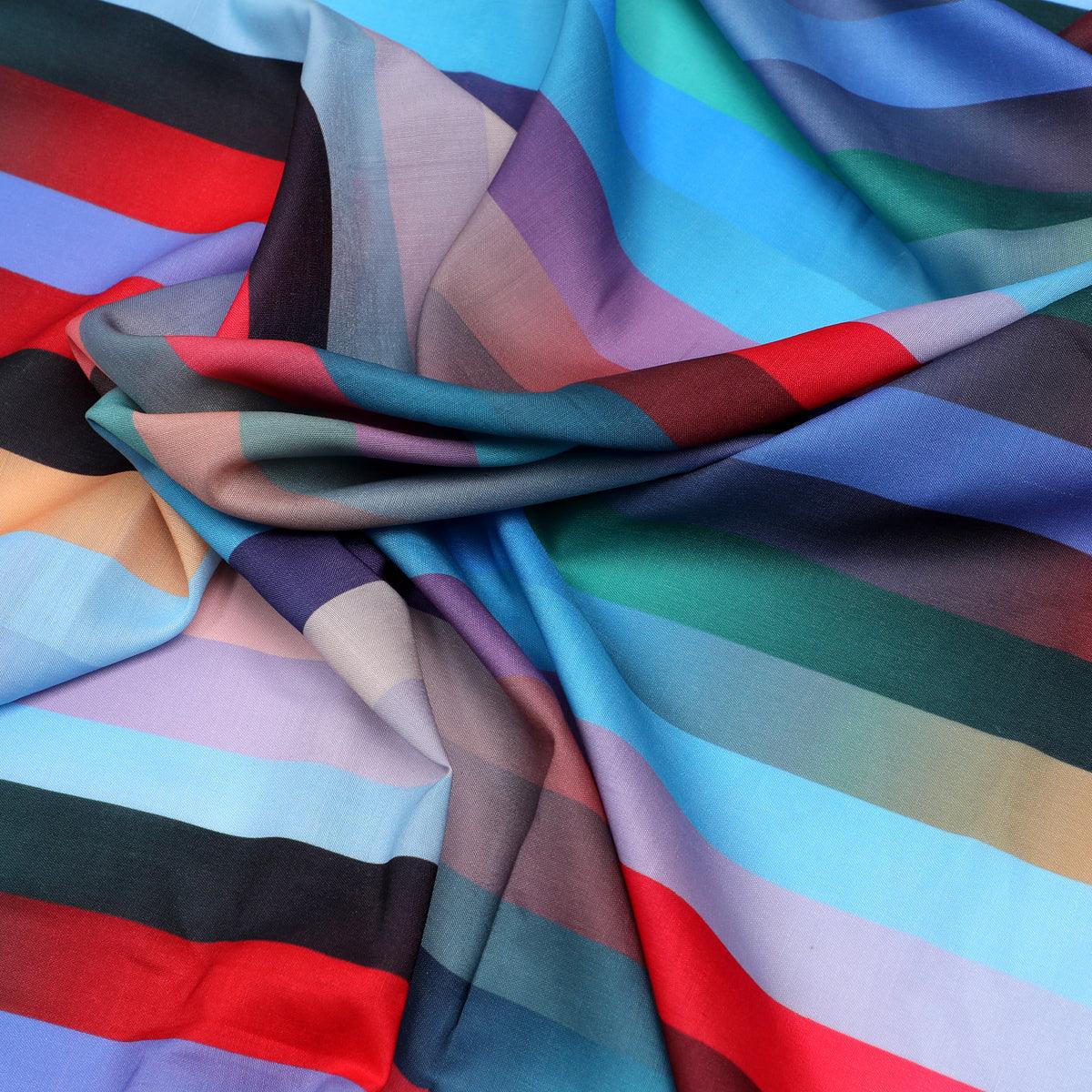 Rainbow Blurry Serpentine Strips Digital Printed Fabric - Kora Silk - FAB VOGUE Studio®