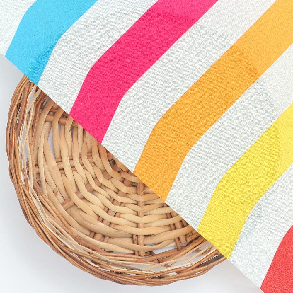 Morden Rainbow Strips Printed Fabric - Kora Silk - FAB VOGUE Studio®