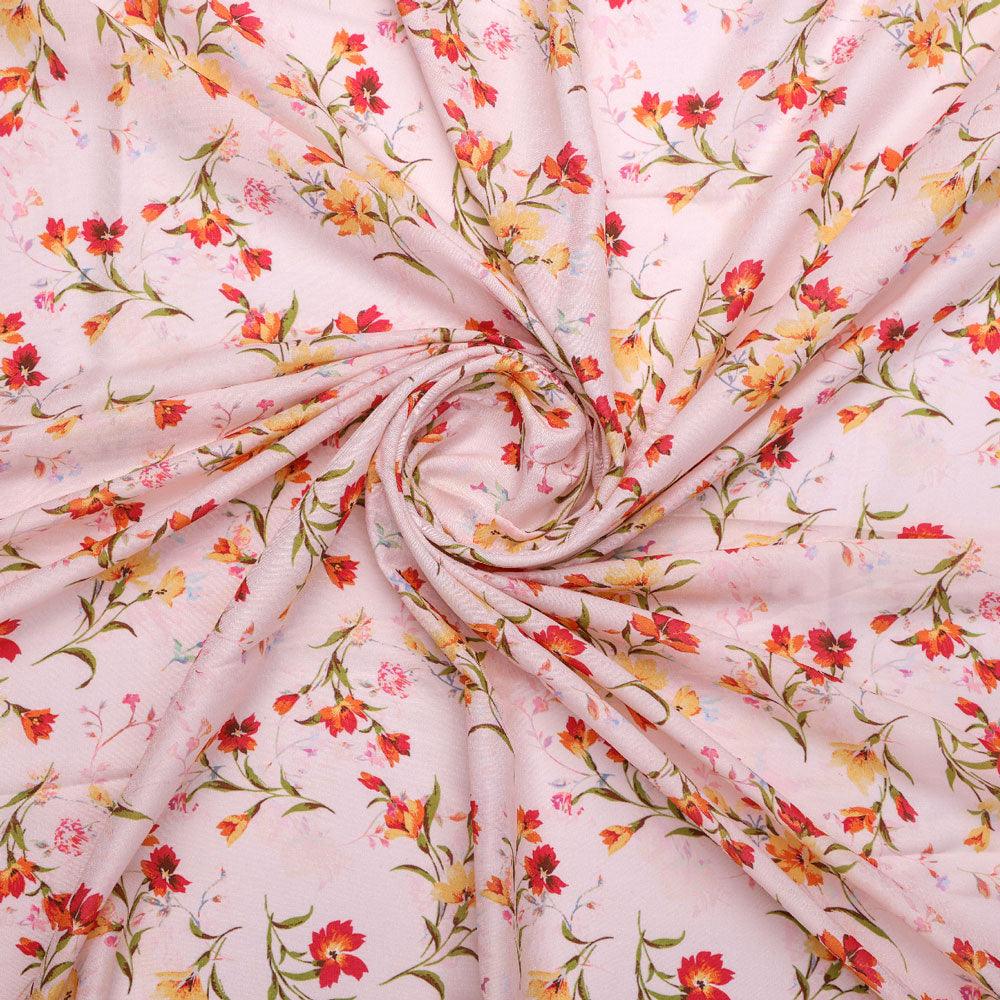Beautiful Peach Calico Flowed Digital Printed Fabric - Kora Silk - FAB VOGUE Studio®