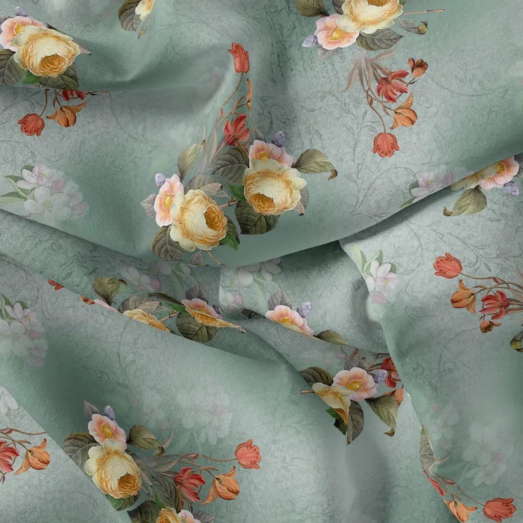 Yellow Flower Repeat Digital Printed Fabric - Kora Silk – ks 0 ta6815p1 110 yellow flower repeat digital printed fabric kora silk 3