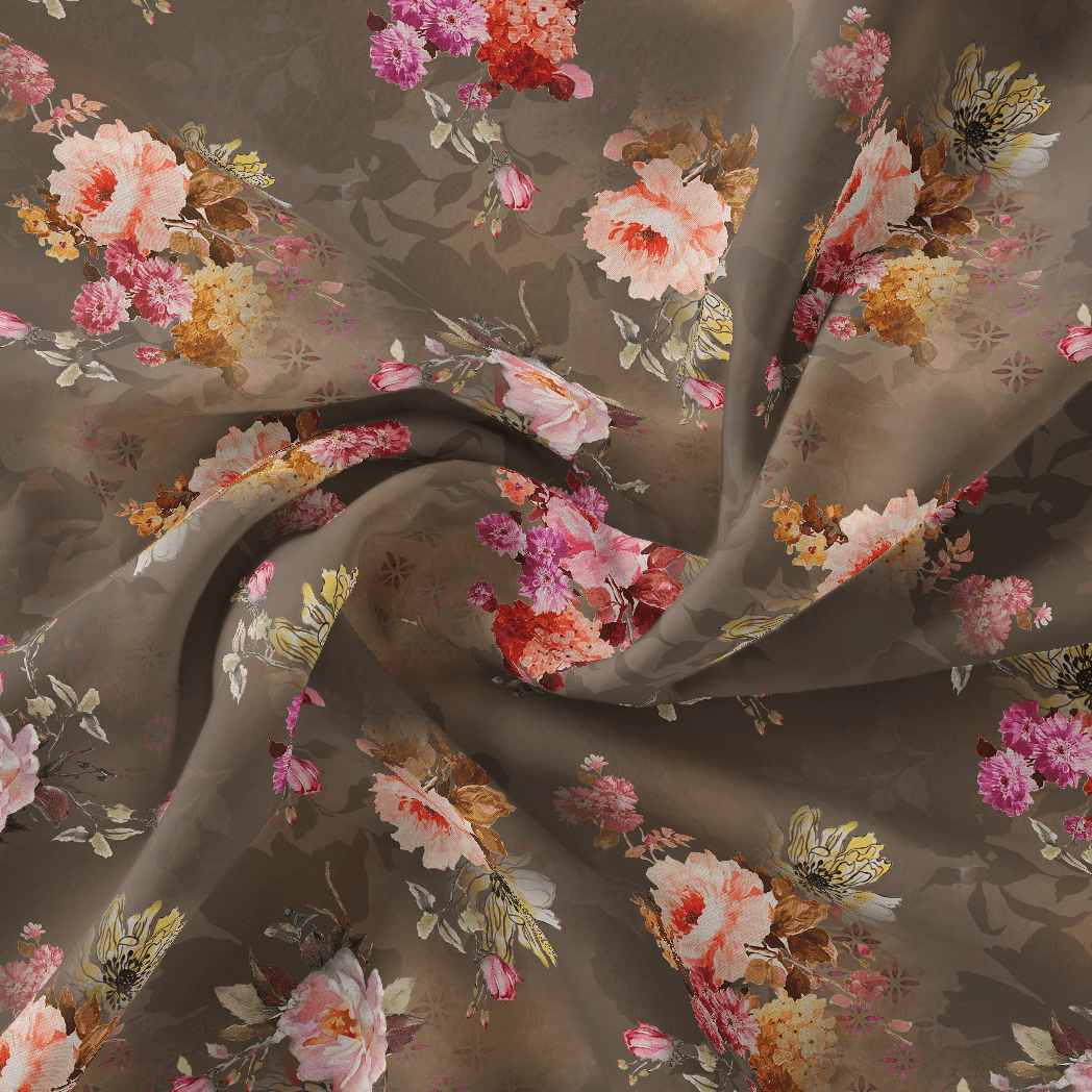 Morden Peony Watercolour Art Digital Printed Fabric - Kora Silk - FAB VOGUE Studio®