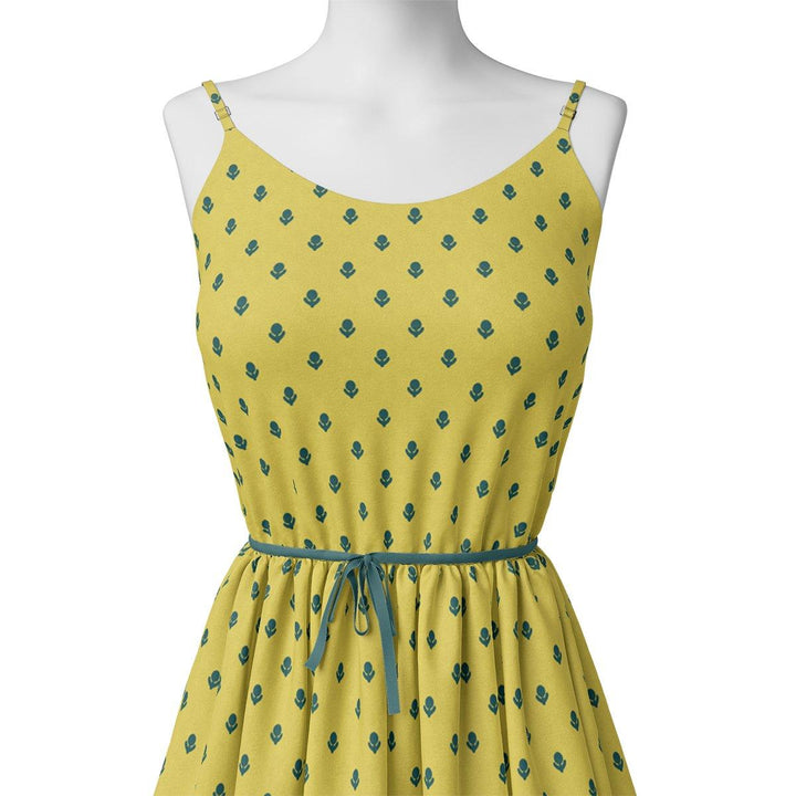 Lemon Yellow Small And Single Motif Allover Digital Printed Fabric - Kora Silk - FAB VOGUE Studio®