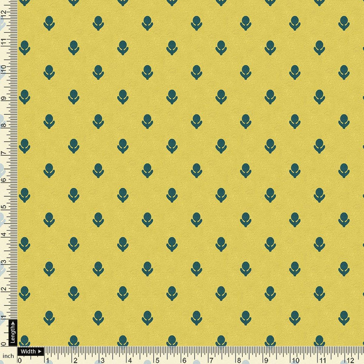 Lemon Yellow Small And Single Motif Allover Digital Printed Fabric - Kora Silk - FAB VOGUE Studio®