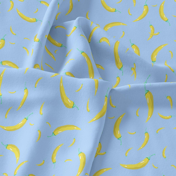 Yellow Mirchi Allover Digital Printed Fabric - Kora Silk - FAB VOGUE Studio®