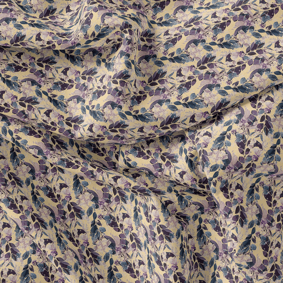 Purple Leaves Linen Printed Fabric Material - FAB VOGUE Studio®