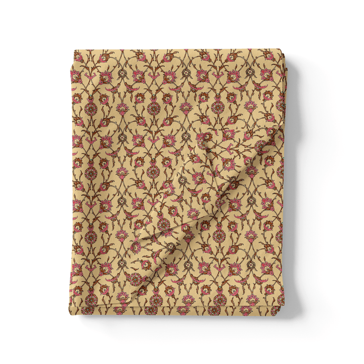 Coffee Baroque Linen Printed Fabric Material - FAB VOGUE Studio®