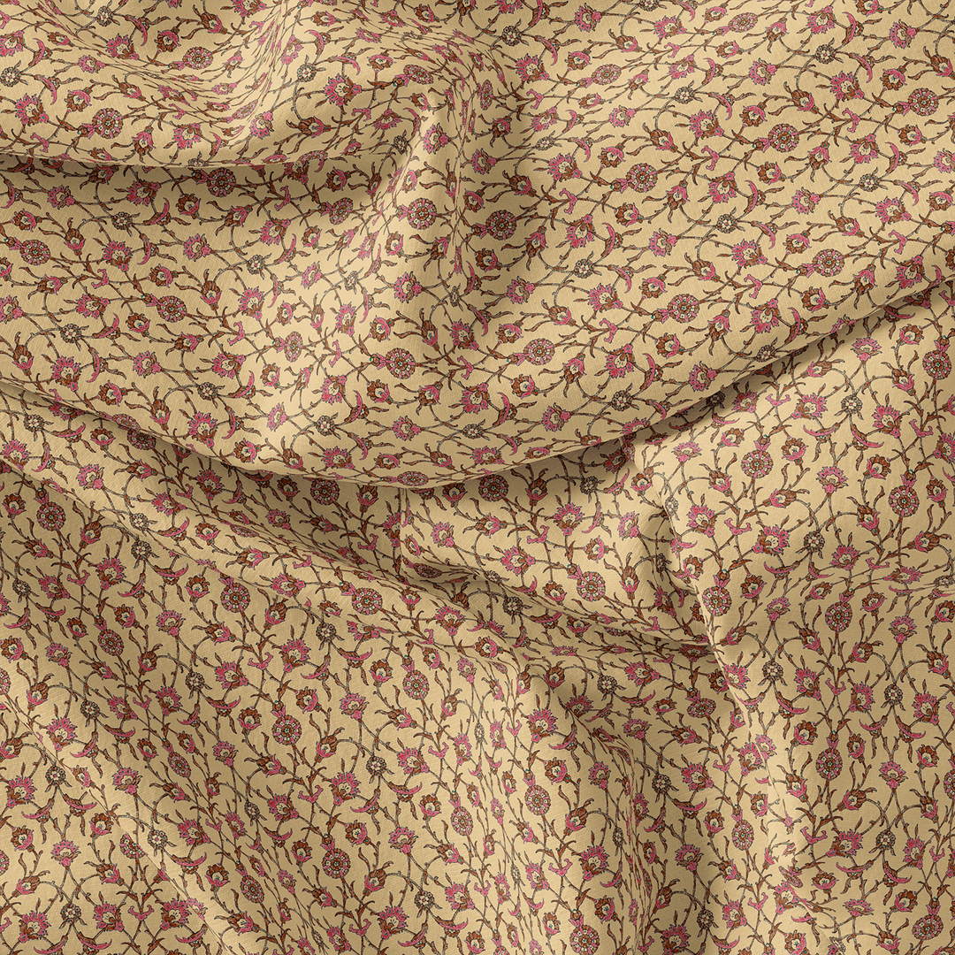 Coffee Baroque Linen Printed Fabric Material - FAB VOGUE Studio®