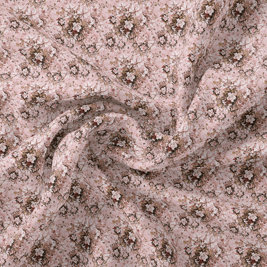 Pink Floral Linen Printed Fabric Material - FAB VOGUE Studio®