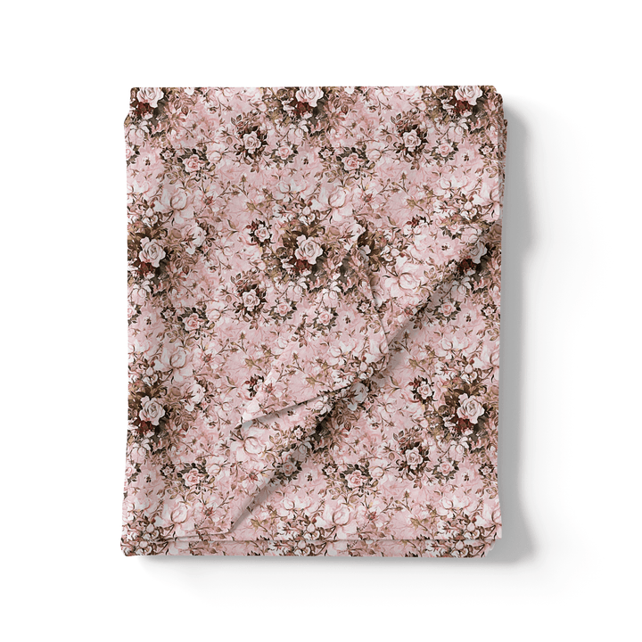Pink Floral Linen Printed Fabric Material - FAB VOGUE Studio®
