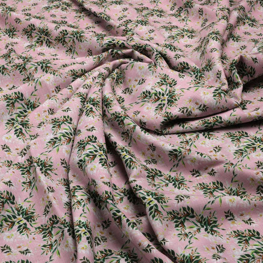 Pink Leaves Linen Printed Fabric Material - FAB VOGUE Studio®