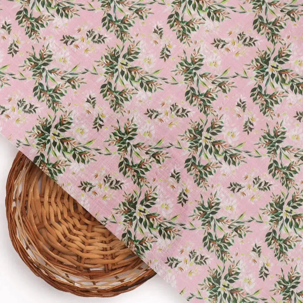 Pink Leaves Linen Printed Fabric Material – li 0 ma014006 110 pink leaves linen printed fabric material 3