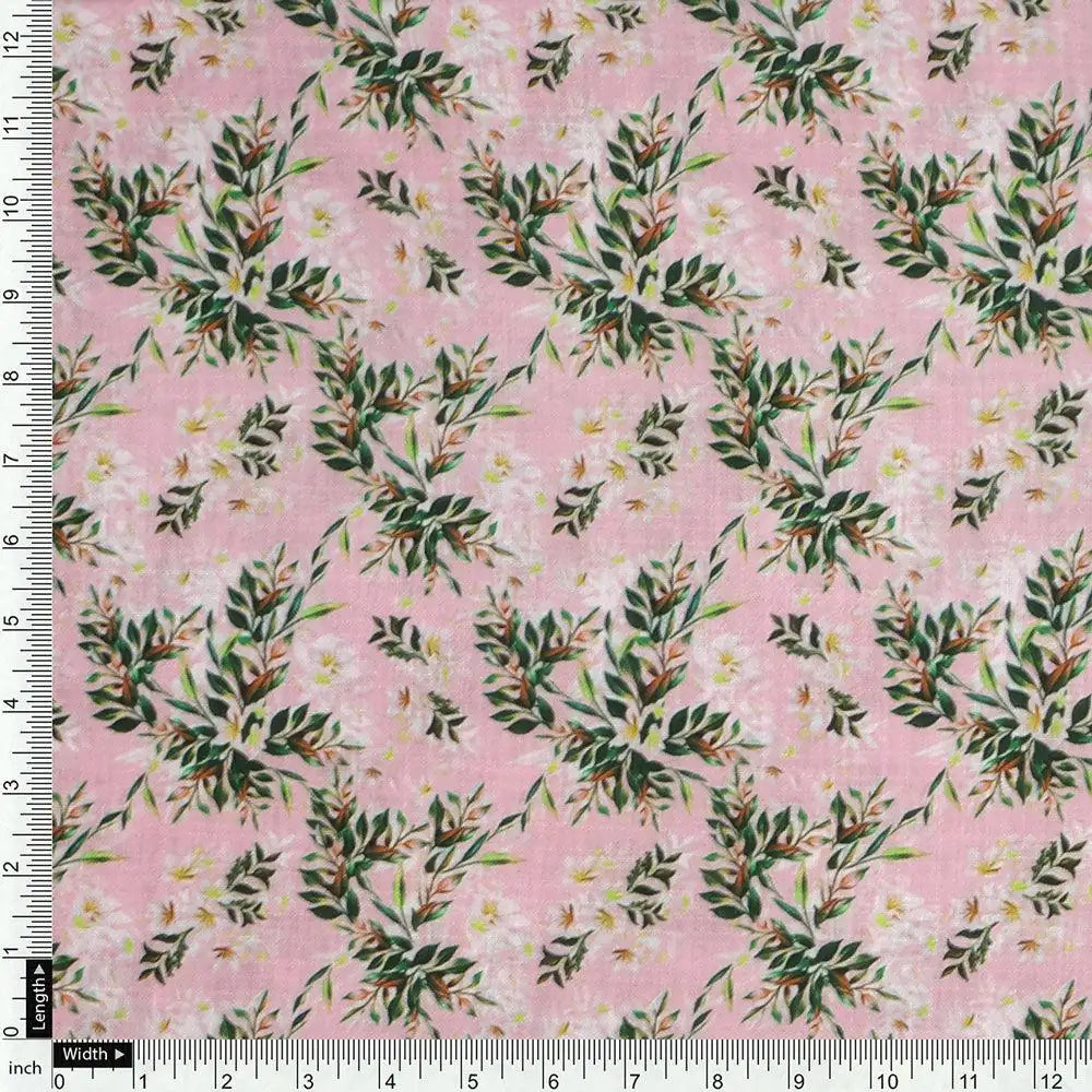 Pink Leaves Linen Printed Fabric Material – li 0 ma014006 110 pink leaves linen printed fabric material 4