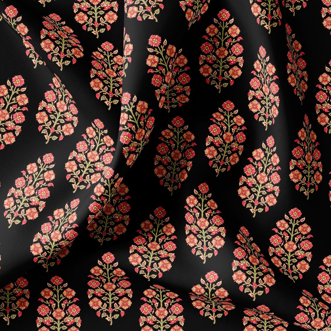 Red Floral Laying Over Black Digital Printed Fabric - FAB VOGUE Studio®